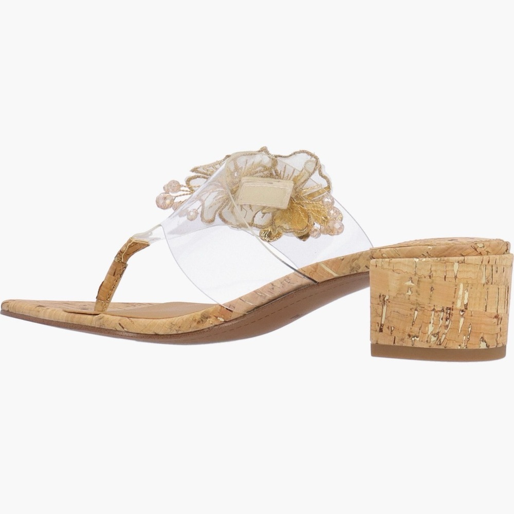 J.Renee Beeutiful Gold and Tan Floral Women’s Block Heels Sandals Size 8.5 NWOT - Picture 3 of 12